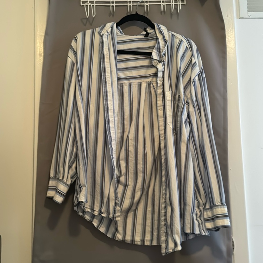 Striped button down.